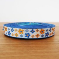 レトロな花柄刺繍テープ（ブルー）