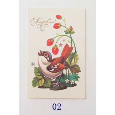 画像4: Vintageカード【小鳥といちご】（ソビエト／1980〜90年代）