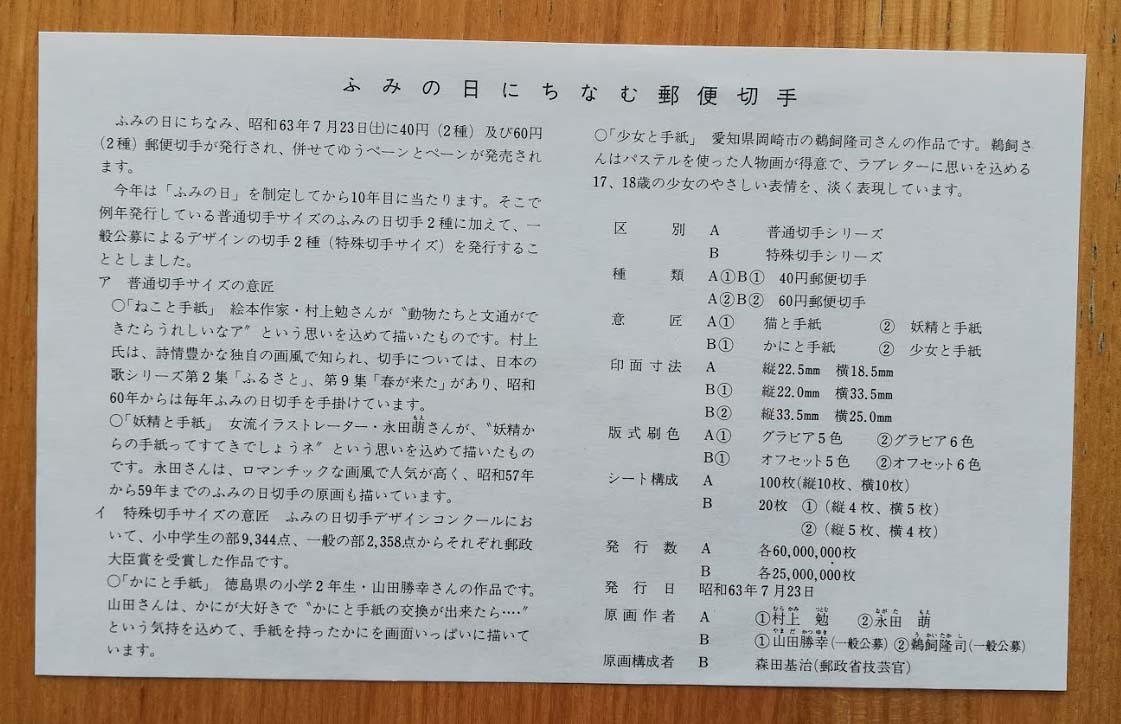 初日カバー「少女と手紙」 (昭和63年/1988年)・解説書付き 旅する雑貨店 matka